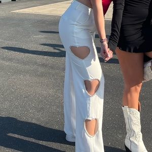 Nasty Gal White Rhinestone Heart Cutout Pants, Great for Era’s Tour/Bachelorette